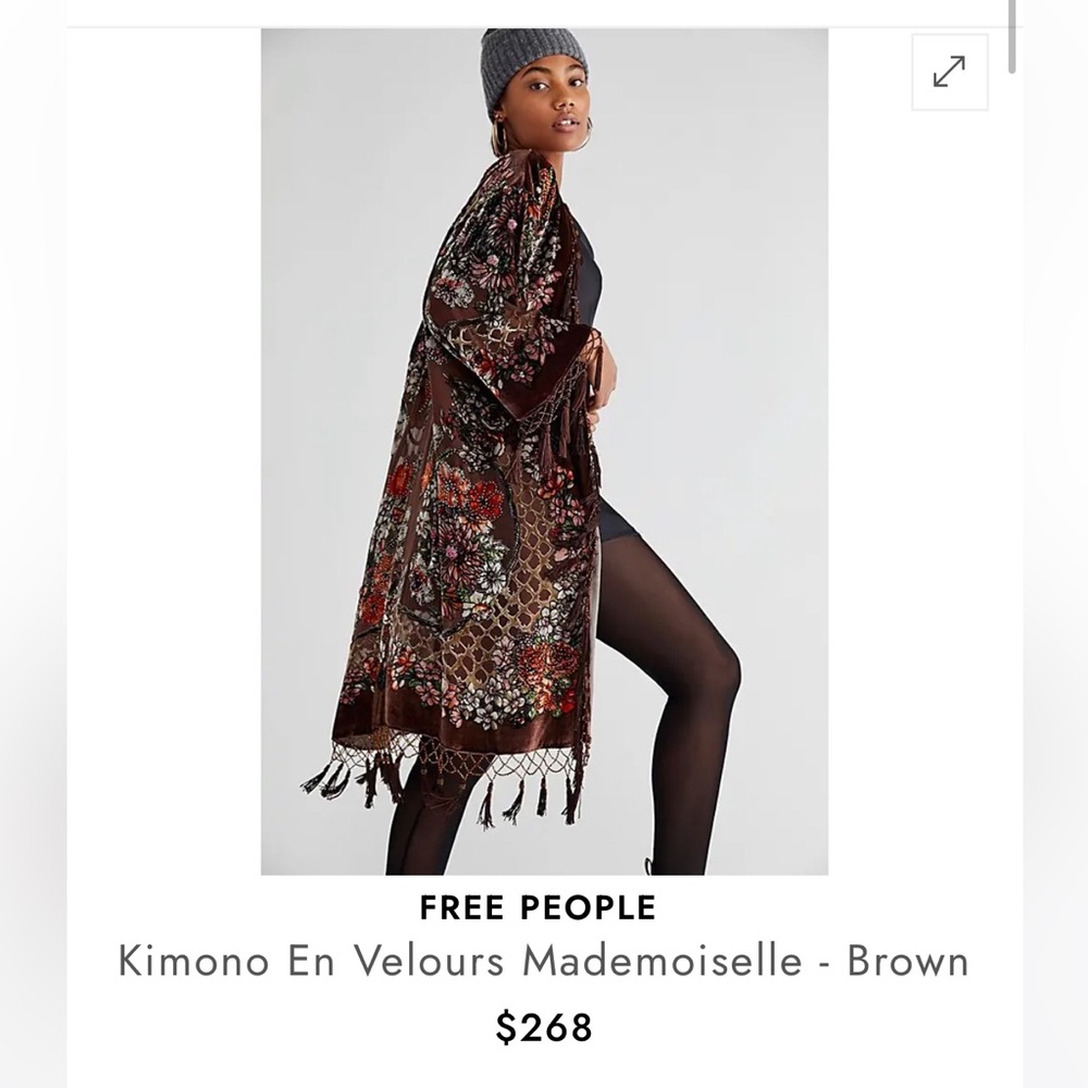 NWT Free People Mademoiselle Velvet Kimono O/S (Sold Out)
